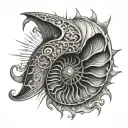 Nautilus Shell inside a sun with extended rays shining tattoo design idea