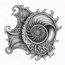 Nautilus Shell inside a sun with extended rays shining tattoo design idea
