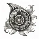 Nautilus Shell inside a sun with extended rays shining tattoo design idea