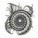 Nautilus Shell inside a sun with extended rays shining tattoo design idea