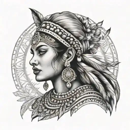 gold indian women geography tattoo design idea