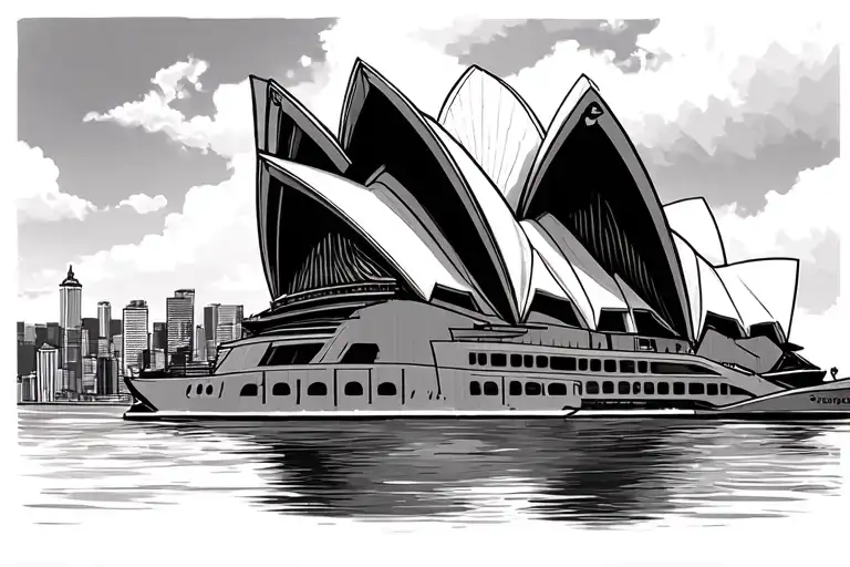 Sydney Opera House and Hong Kong Victoria Harbour, Hawaiian style, Disney tattoo design idea