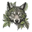 wolf head facing sideways with ferns sprouting around it  tattoo design idea