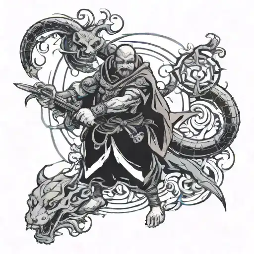 hang loss and focus and fighter human fantasy tattoo design idea