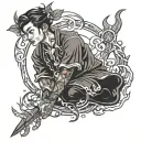 hang loss and focus and fighter human fantasy tattoo design idea