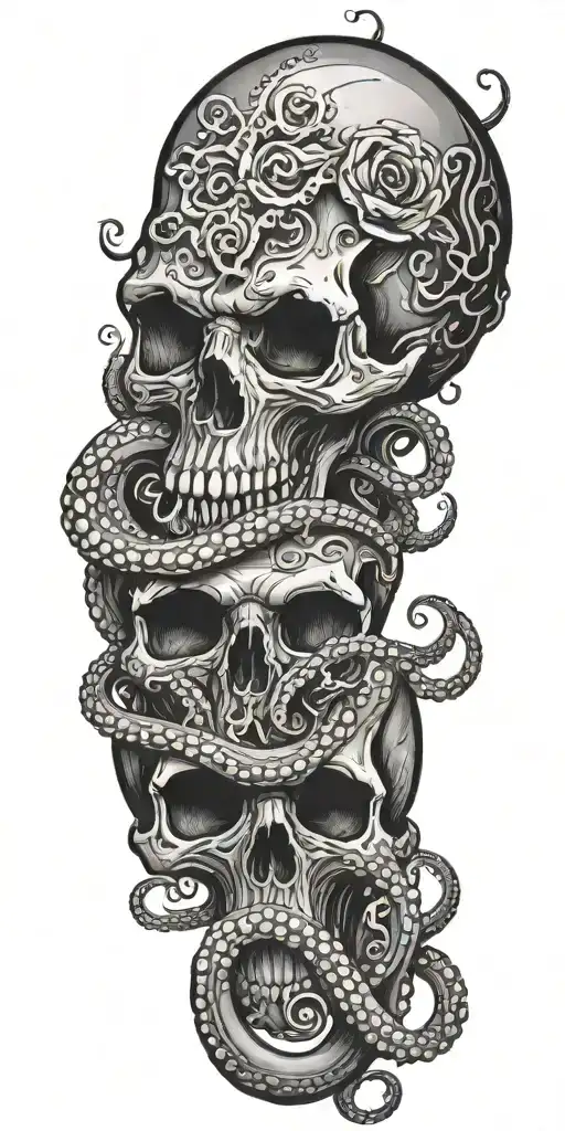 octopus kill skull tattoo design idea