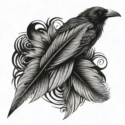 crow feather swirl tattoo design idea