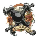 black moon with tattoo machine and inscription Dark Moon tattoo design idea