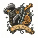 black moon with tattoo machine and inscription Dark Moon tattoo design idea