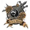black moon with tattoo machine and inscription Dark Moon tattoo design idea