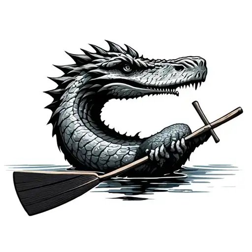 lochness monster rowing oar tattoo design idea