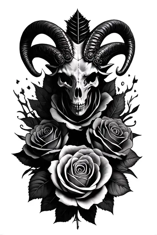baphomet black roses pentagram tattoo design idea