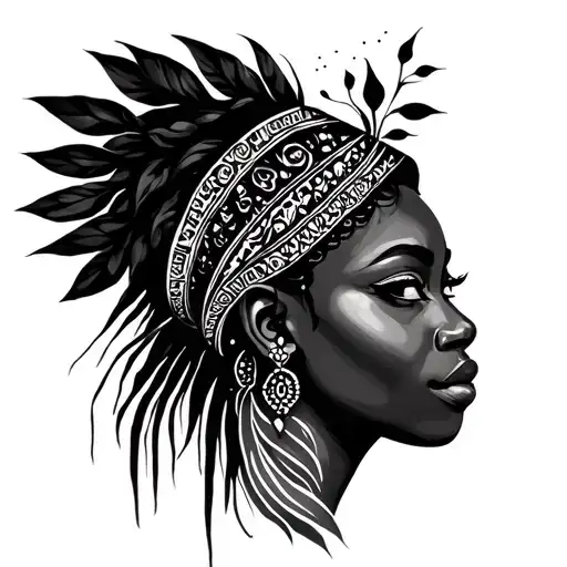 black African goddess back ground tattoo design idea
