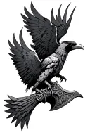 Celtic Ravens Huginn and Muninn Flying over Thor's battle axe tattoo design idea