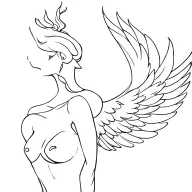 Tattoo of a phoenix woman, on my shoulder, head resting on my shoulder, wings spread, tattoo design idea