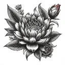 protea flower interlocked with red poppy and red rose tattoo design idea