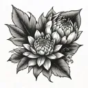 protea flower interlocked with red poppy and red rose tattoo design idea