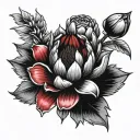 protea flower interlocked with red poppy and red rose tattoo design idea