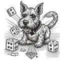 monopoly Scottie dog playing piece with two dice in its mouth tattoo design idea