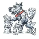 monopoly Scottie dog playing piece with two dice in its mouth tattoo design idea