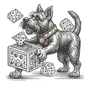 monopoly Scottie dog playing piece with two dice in its mouth tattoo design idea