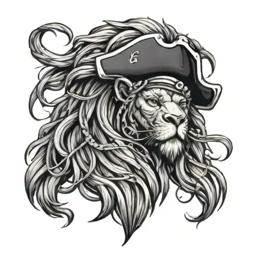 dark lion pirate with a dreadlock tattoo design idea