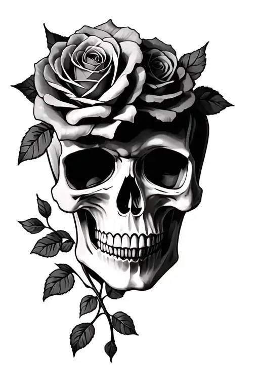 skull and roses tattoo design idea