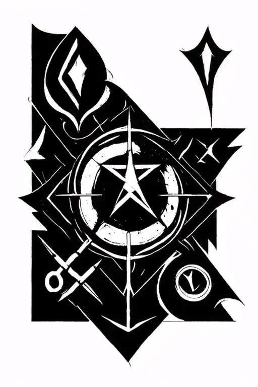 geometric nordic runes witch central point and going dow in axis  tattoo design idea