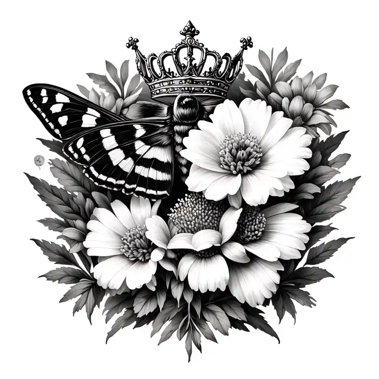 moth, crown, september and may birth flowers symbolizing tattoo design idea