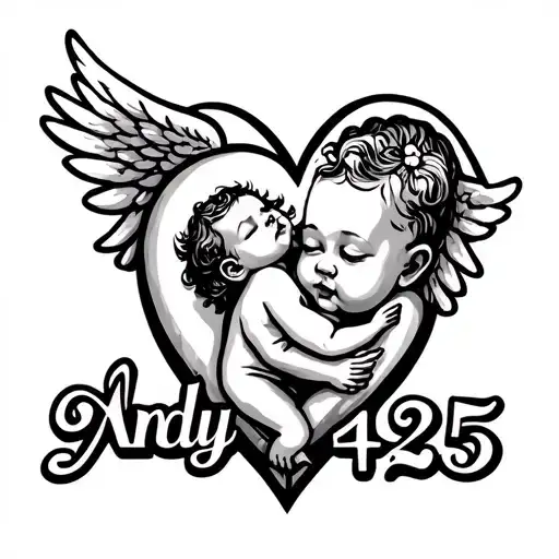 "Andy 9-14-25" heart and baby angel tattoo design idea