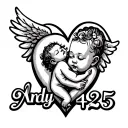 "Andy 9-14-25" heart and baby angel tattoo design idea