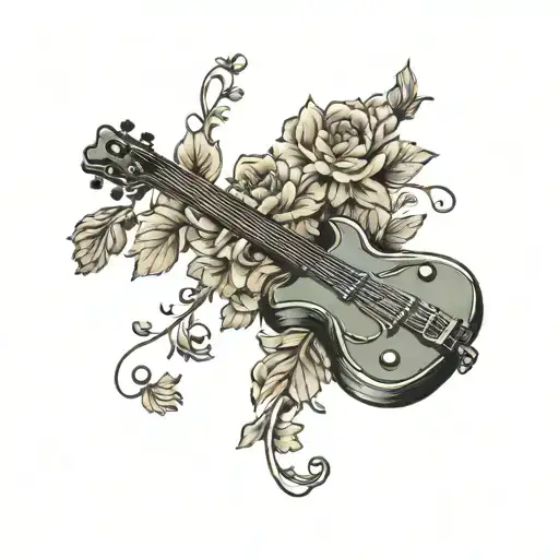 bass guitar flower tattoo design idea
