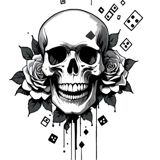 skull roses dying and time peace's with dominos falling against each other tattoo design idea
