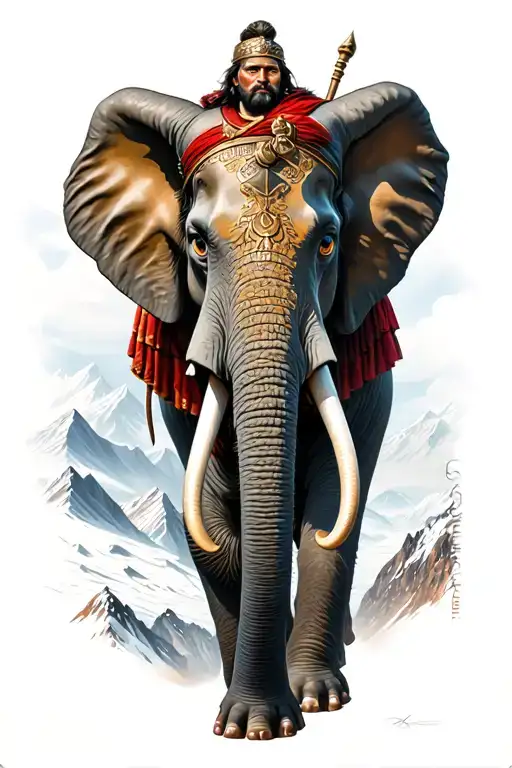 hannibal barca on a war elephant crossing the Alps tattoo design idea