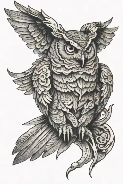 demon owl flying tattoo design idea
