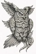 demon owl flying tattoo design idea