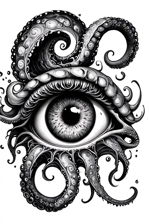 swirly tentacles eyeball tattoo design idea