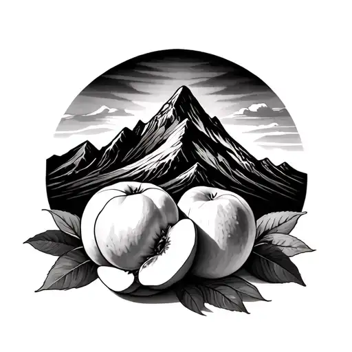 peaches and a mountain silhouette tattoo design idea
