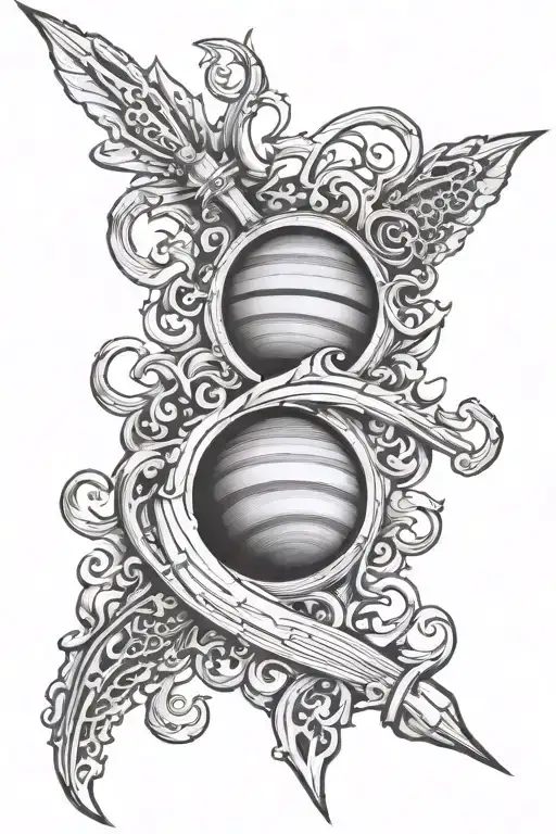 saturn and neptune trident tattoo design idea