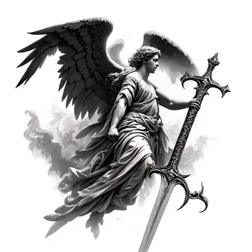 St michael arch angel with sword with gothic inspired tattoo tattoo design idea