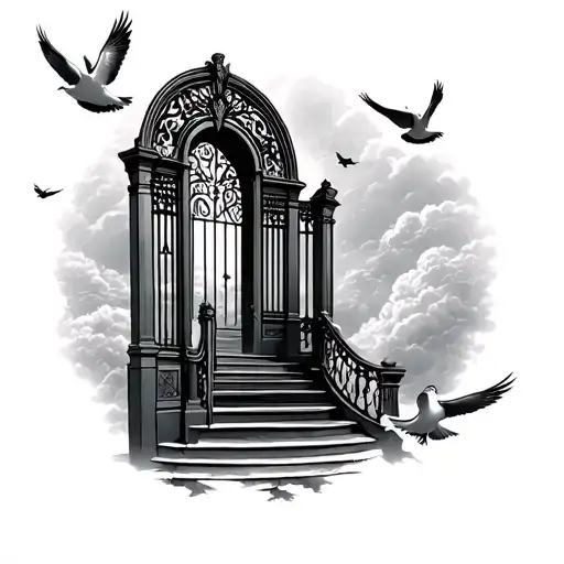 Stairway to Heaven gates doves flying tattoo design idea