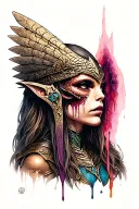 valkyrie alien goddess as zelda tears facing foreward tattoo design idea
