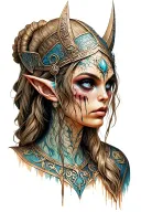 valkyrie alien goddess as zelda tears facing foreward tattoo design idea