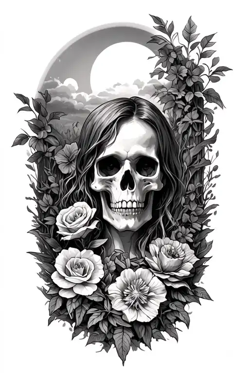 Full sleeve going from a dead grave to a garden tattoo design idea