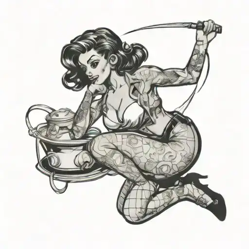 sailer jerry style pin up girl bent over  tattoo design idea