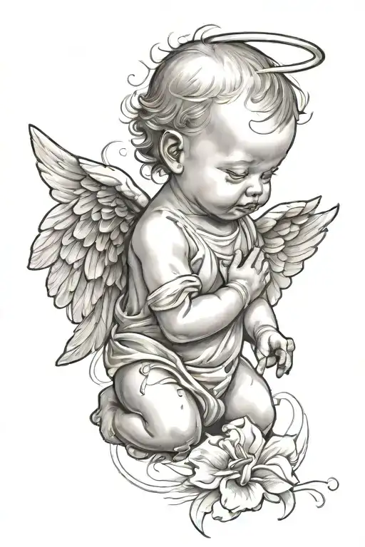 baby angel beginning to cry tattoo design idea