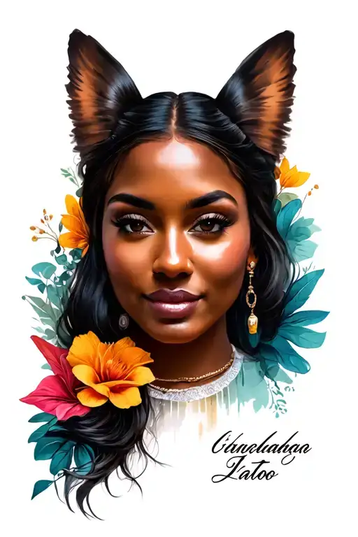 Curacao women face tattoo design idea