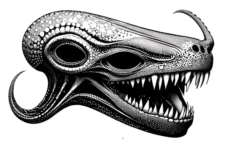 Cosmic Alien Romulus with an open toothy mouth tattoo design idea