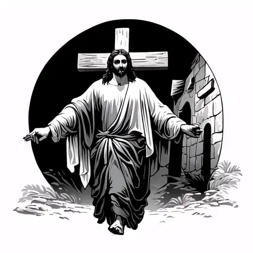 Jesus walking through Via Dolorosa in Jerusalem with the cross on his back before he dies.  tattoo design idea