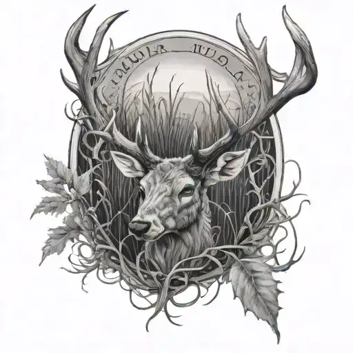 shed antlers laying in prairie grass, letters A,A,B hidden in image tattoo design idea